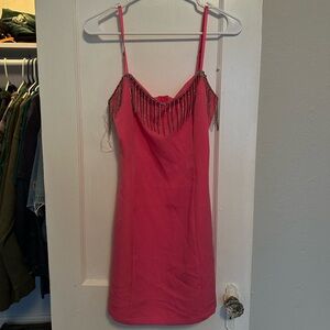 Pink Dress with Silver Beaded Straps